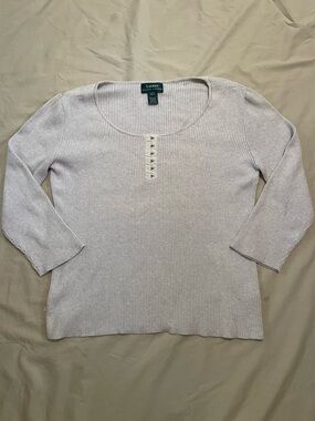 Lauren Ralph Lauren ribbed knit Henley top cotton L capsule long sleeve preppy